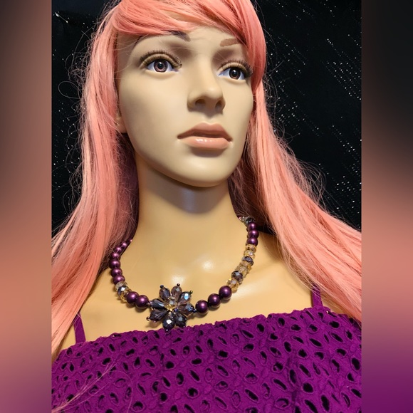 Purple eyelet lace summer dress with adjustable tie up straps - Picture 3 of 16